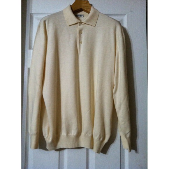 NWOT H.STOCKTON MENS NEW BEIGE 100% MERINO WOOL POLO SWEATER SIZE: L - Picture 1 of 3